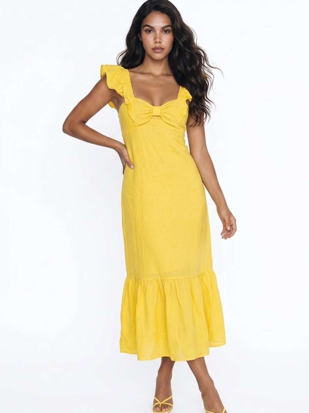 FARM Rio Bright Yellow Midi Dress
